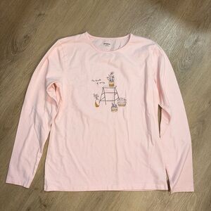 Long Sleeve Tee with Plant Design - Pink